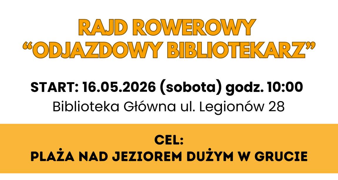 Grafika informacyjna rajdu z Biblioteki w Grudziądzu